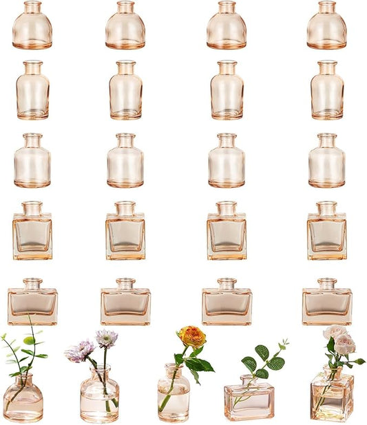 Glasseam Mini Bud Vases for Centerpieces: Clear Small Flower Vase Set of 20 Cute Tiny Glass Table Centerpieces Modern Wedding Birthday Party Baby Shower Dining Room Decoration Champagne