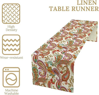 Colorful Paisley Table Runner, Boho Vintage Pink Red Teal Floral Leaves Print Table Runner for Home Kitchen Dining Table Holiday Party Decor, 13x36inch