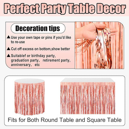 3 Pack 29x108 Inch Rose Gold Foil Fringe Table Skirts Metallic Banner for Tinsel Streamer Garland Backdrop for Parade Floats Wedding Thanksgiving Birthday Christmas Halloween Party Decoration