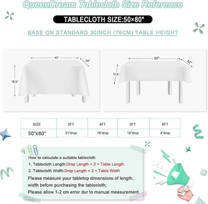 QueenDream Sparkly Sequin Tablecloth - White Table Cloth 50x80 Inches Rectangle Table Overlay Fabric for Birthday Parties Baby Shower Decoration