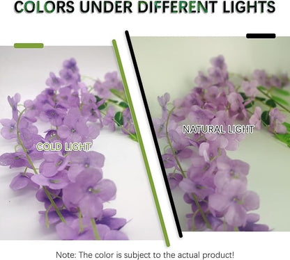 12 Pack Light Purple Wisteria Hanging Flowers Garland, 3.77 Feet Artificial Flower Vines, Fake Wisteria, Artificial Vines Hanging Garland for Backdrop Outdoor Yard Garden Decor