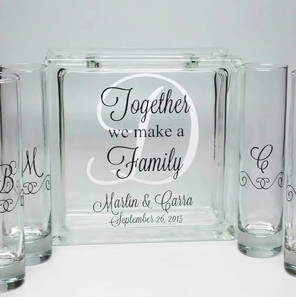 Glass Personalized Blended Family Sand Ceremony Set - Printed w Ink - Unity Sand Set for Weddings w LID, Sand - Together We Make a Family Sand Ceremony Kit for Wedding - Unity Candle Alternative