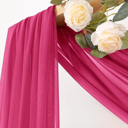MLMC Hot Pink Wedding Arch Draping Fabric 2 Panels 29" x 20 FT Extra Long Gauze Drapes Sheer Backdrop Curtains 6.6 Yards Outdoor Drapery Panels for Wedding Ceremony Party Ceiling Decoration