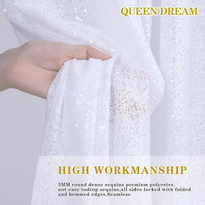 White Sequin Backdrop 2 Panels Curtains 2FTx8FT Party Backdrop Glitter Birthday Wedding Curtains Sparkle Photo Background