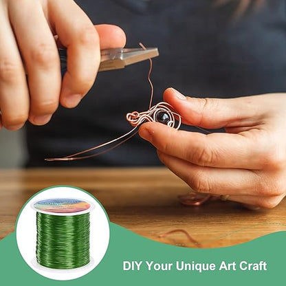 0.4mm Jewelry Wire, 26 Gauge 328FT Craft Wire Copper Beading Wire for Jewelry Making/Planting/Weaving/DIY Crafting, Soft Metal Wires [100M, Green]