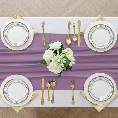 2 Pack 10 Ft Chiffon Table Runner Lavender Gauze Long Table Runners 27x120 Inches Sheer Tulle Table Runner for Rustic Wedding Reception Bridal Shower Decorations Birthday Party