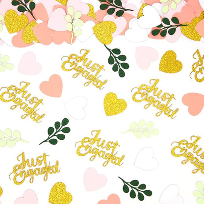 200PC Engagement Confetti for Engagement Party Decorations Sage Green and Pink Gold Heart Just Engaged Table Confetti for Wedding Shower Bachelorette Party Decorations