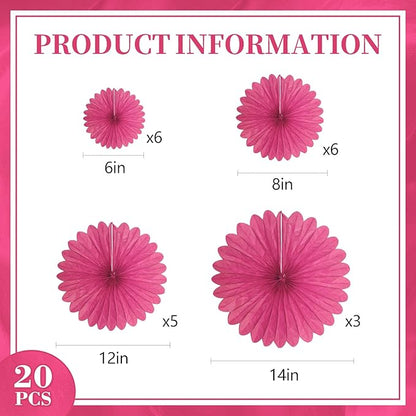 20 Pcs Rose Red Hanging Paper Fan, Hanging Honeycomb Round Paper Fans for Weddings, Birthdays, Easter, Baby Showers, Classroom, Events Ceiling Party Supplies Decorations