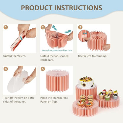 Buffet Risers, Food Risers for Buffet Table Cardboard Food Display Risers for Party Dessert Table Display Set for Show Catering Desserts Collectibles Jewelry (6 Pcs Pink)