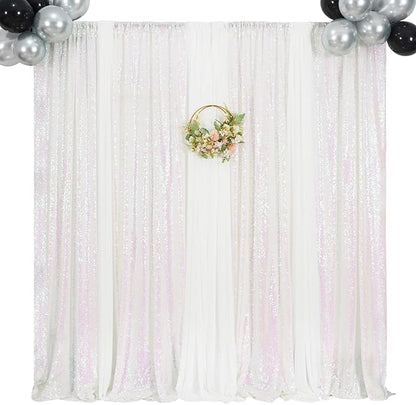 Poise3EHome White Iridescent Sequin Backdrop Curtains,4 Panels 2FTx8FT Glitter Background for Party Birthday Party Baby Shower Wedding Christmas Thanksgiving Halloween Holiday Festival Decor