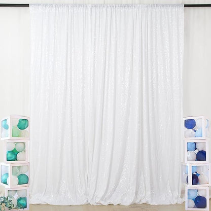 ShinyBeauty 4FTx7FT White Sequin Backdrop,Elegant Wedding & Party Decor,Sparkly Photo Background, Seamless Sequin Curtain | Perfect for Events