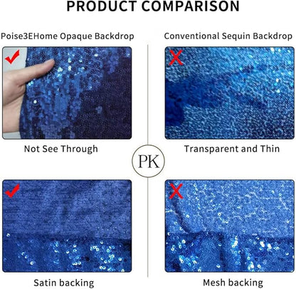 Poise3EHome 6Ft x 8Ft Navy Blue Sequin Backdrop Curtain, Glitter Thick Satin Sequin Background Drapes, Sparkly Backdrop for Weddings, Parties, Xmas, Thanksgiving Decor