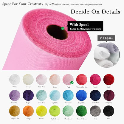 Pink Tulle Fabric Rolls 54 Inch by 40 Yards Tulle Bolt Spool for Wedding Decorations DIY Tutu Baby Shower Table Skirt Ceiling Decor Birthday Party Craft Supplies