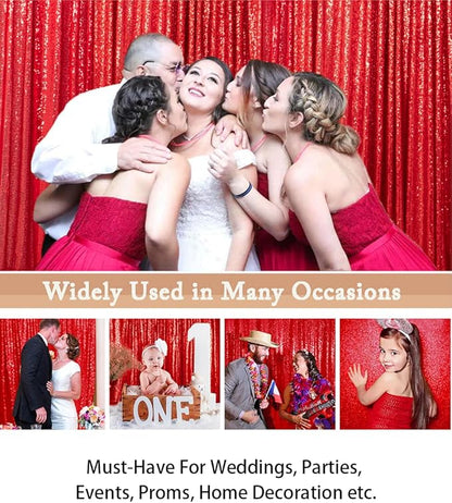 ShinyBeauty Sequin Curtains 2 Panels Red 2FTx8FT Sequin Photo Backdrop Red Sequin Backdrop Curtain Pack of 2-1011E