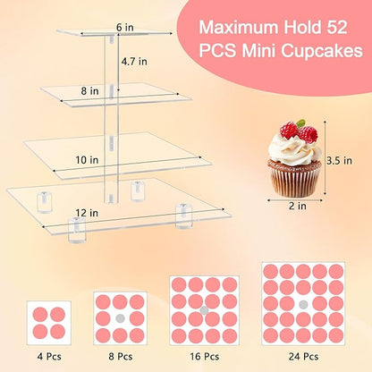 YestBuy 4 Tier Acrylic Cupcake Stand with Base, Premium Cupcake Holder, Acrylic Cupcake Tower Display Cady Bar Party Décor – Display for Pastry(4.7" Between 2 Layers)…