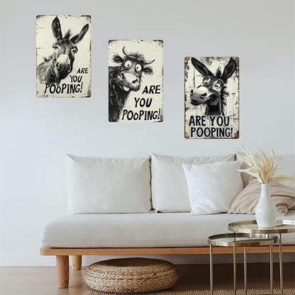Funny Highland Cow "Are You Pooping!" Tin Sign - 8x12 Inch Vintage Metal Wall Décor, Humorous Bathroom & Farmhouse Rustic Wall Art for Indoor & Outdoor