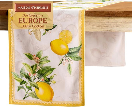 Maison d' Hermine Table runner 100% Cotton Double Layer Table Runners 72 inches long Decorative for Home Kitchen Dining Party Baby Shower Wedding Bridal Shower Spring Summer (Limoncello, 14.50" x 72")
