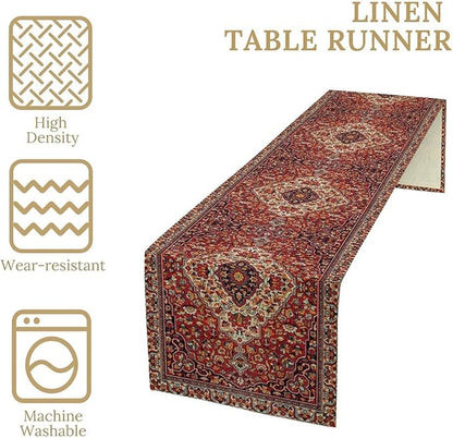 Boho Floral Vintage Table Runner, Paisley Retro Red Flower Rustic Country Farmhouse Abstract Pattern for Home Kitchen Table Decor Dining Coffee Room Party Decor 13x72in