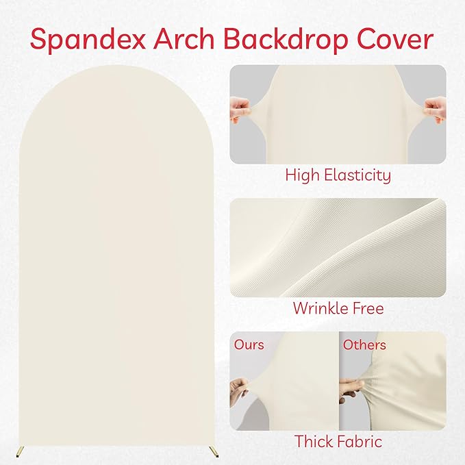 Arch Backdrop Stand Cover 6.6Ft Beige Thick Spandex Fabric Arch Backdrop Cover High Elasticity Fitted Round Top for Wedding Birthday Party Baby Shower Garden Decoration