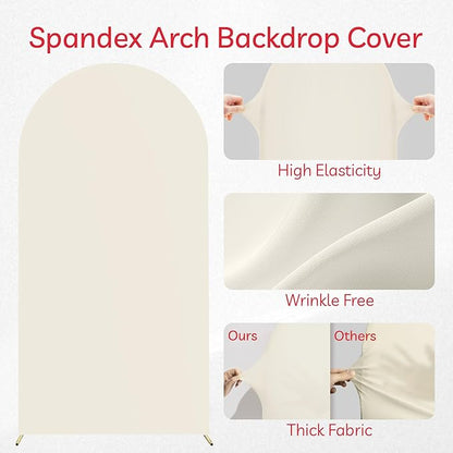 Arch Backdrop Stand Cover 6.6Ft Beige Thick Spandex Fabric Arch Backdrop Cover High Elasticity Fitted Round Top for Wedding Birthday Party Baby Shower Garden Decoration