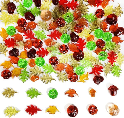 HappyFiller Fall Thanksgiving Autumn Harvest Decoration 135 Pcs Sensory Bin Filler,Small Acrylic Pumpkins,Acorns,Leaf Beads,Table Scatters Gems,Vase Fillers,Home Accents,Brown Yellow Orange Green Mix