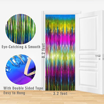 GOER 3.2 ft x 8.2 ft Metallic Tinsel Foil Fringe Curtains Party Photo Backdrop Party Streamers for Birthday,Graduation,New Year Eve Decorations Wedding Decor(3 Packs,Macaroon Rainbow)