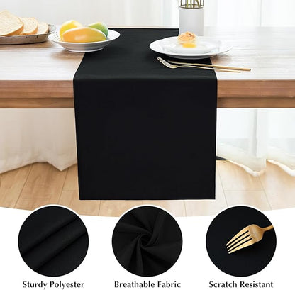 2 Pack Black Long Table Runner 12 x 108 Inch Solid Color Farmhouse Runners Coffee Table Dresser for Daily Party Home Decoration