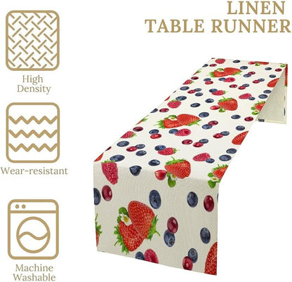 Strawberry Table Runner Spring Summer Fruit Wild Berry Forest Garden Dinner Runner for Farmhouse Party Holiday Home Kitchen Dining Table Decor 13x90