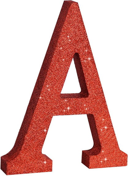 TONIFUL 8 Inch Red Glitter Letter A Table Centerpiece A-Z Red Birthday Party Decorations,Red Alphabet A for Birthday,Chrismas,Graduation,Bridal Shower,Wedding,Anniversary Party Supplies