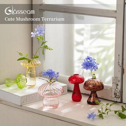 Glasseam Mushroom Planter Propagation Vase, Set of 10 Glass Terrariums for Plants, Cute Hydroponic Small Planter, Colored Propagate Station, Decorative Bud Vases for Flowers, Unique Gifts for Women