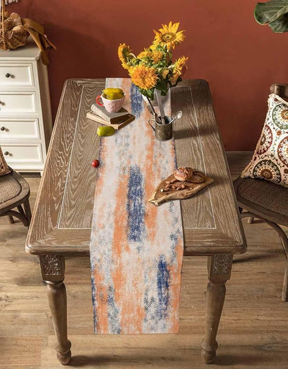 Vintage Oil Painted Cotton Linen Table Runner for Dining Kitchen, Wedding Outdoor Party Tablerunners Decoration, Abstract Modern Orange Minimalist Dresser Scarf Coffee Tablecloth Runners 13x72 Inches