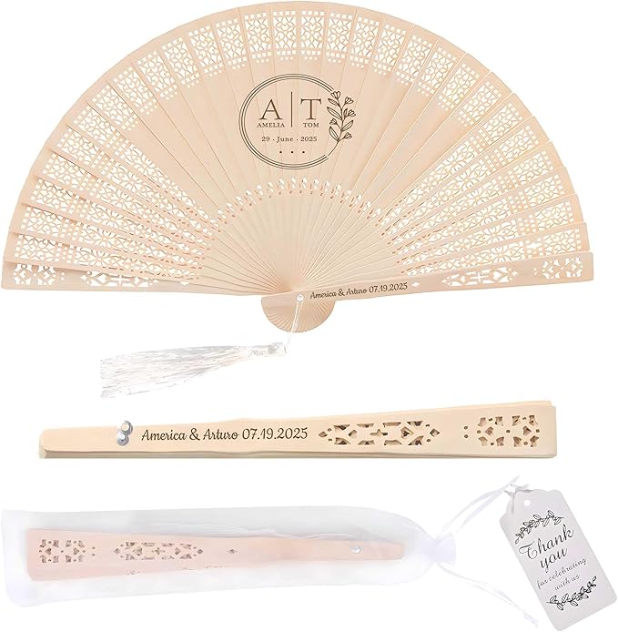 10 PCS Custom Fans Personalized Folding Fans for Line Dancing Wooden Hand Fan Wedding Favors Bulk Fans for Guests Party Event Use (Style06)