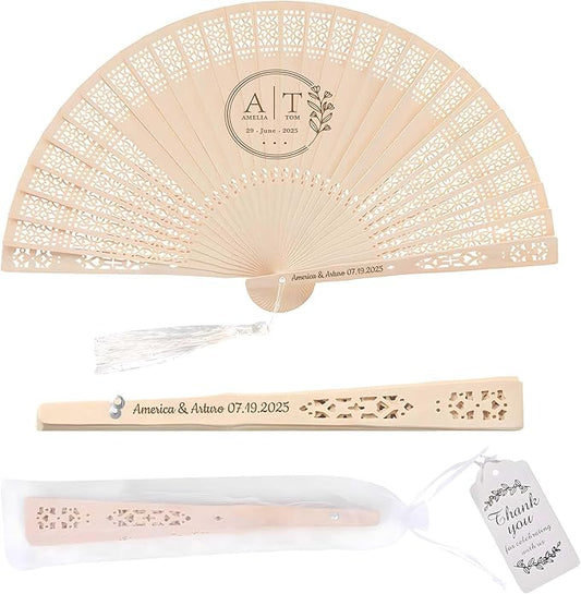 10 PCS Custom Fans Personalized Folding Fans for Line Dancing Wooden Hand Fan Wedding Favors Bulk Fans for Guests Party Event Use (Style06)