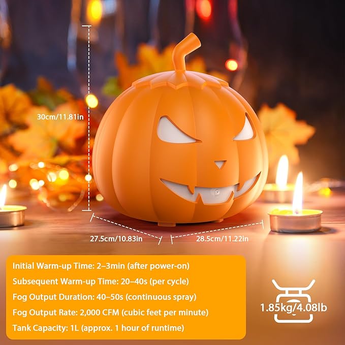 Fog Machine with LED RGB Lights, 800W Halloween Fog Machine with Remote Control, Pumpkin Smoke Machine 12 Colors Lighting Effect for Halloween Band DJ Show Club Outdoor Camping, 3 Pack