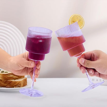Plastic Goblets Wine Glasses - 12Oz Acrylic Wine Glasses Origami Unbreakable Clear Plastic Cocktail Glasses Recyclable Shatterproof Reusable Wine Cups for Parties & Weddings (Purple 1)