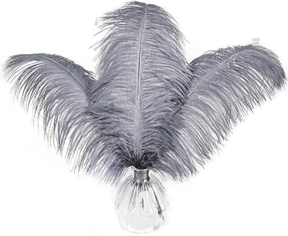 HAPPY FEATHER 16-18 inch Gray Ostrich Feathers Craft for Wedding Party Centerpieces Home Decoration DIY Craft Pack of 10