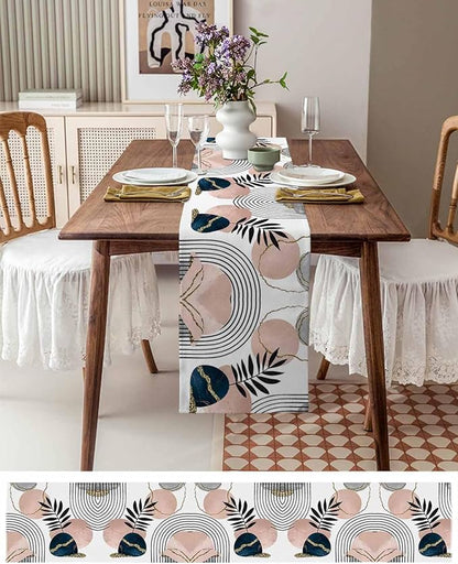 Modern Boho Cotton Linen Table Runner for Dining Kitchen, Wedding Outdoor Party Tablerunners Decoration, Abstract Bohemian Tropical Palm Leaf Dresser Scarf Coffee Tablecloth Runners 13x90 Inches
