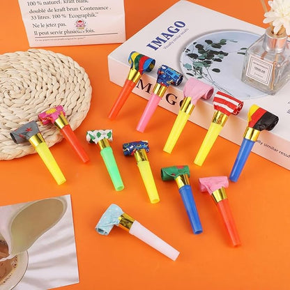 100PCS Multicolor Party Blowers & Whistles - 100 Count, Funny Noise Makers for Kids & Adults, Reusable Paper Blowers, Perfect for Birthdays, Weddings & More