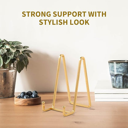 Plate Holder Easel Display Stand - 6 inch Metal Plate Stands for Display - Tabletop Picture Stand - Gold Iron Easels for Display Pictures | Photo Frames | Book | Decorative Plates | Plaque - 2 Pack