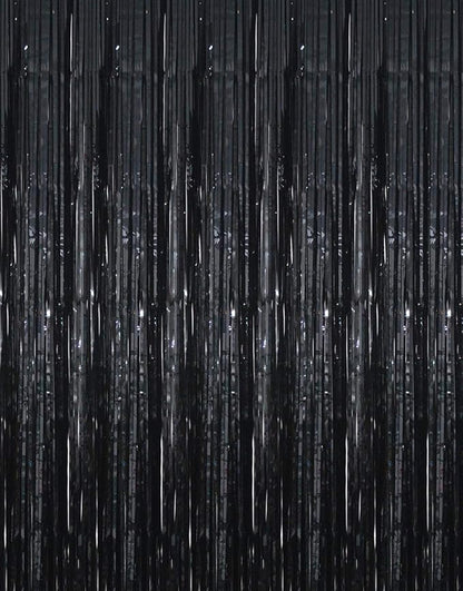GOER 6.4 ft x 9.8 ft Metallic Tinsel Foil Fringe Curtains,Pack of 2 Party Streamer Backdrop for Birthday,Graduation Decorations and New Year Eve (Black)