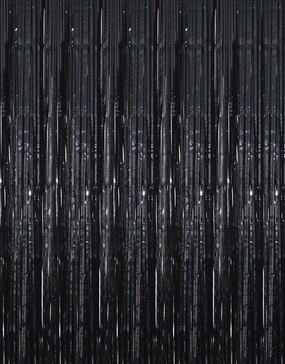 GOER 3.2 ft x 9.8 ft Metallic Tinsel Foil Fringe Curtains Party Photo Backdrop Party Streamers for Halloween,Birthday,Graduation,New Year Eve Decorations Wedding Decor (3 Packs,Black)