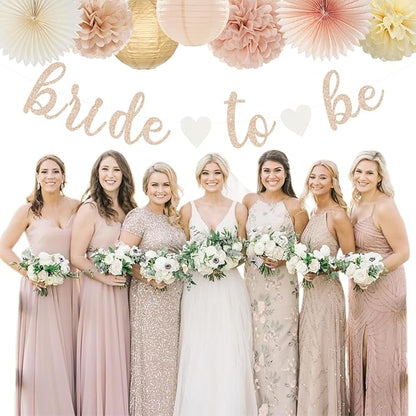Champagne-Gold Beige Fall Bridal-Shower Party-Decorations - 36pcs Bride To Be Banner,Bachelorette Paper Lanterns,Wedding Streamers Garland,Boho Peach Tissue Pom Poms Flower Fan Decor Supplies Burgleda
