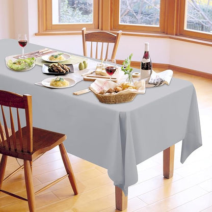 12 Pack Light Grey Tablecloths for Rectangle Tables 60 x 126 Inch Polyester Tablecloth 8 Foot Rectangle Table Cloth Wrinkle Resistant Washable Fabric Table Cover for Party Wedding Banquet Events