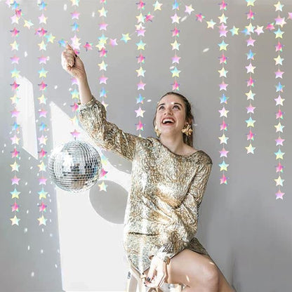 Iridescent Disco-Holographic Party-Decorations Christmas Garland - 62ft Twinkle Little Star Streamers Hanging Banner,Wedding Birthday Bachelorette Baby Bridal Shower Decor Hugtmr