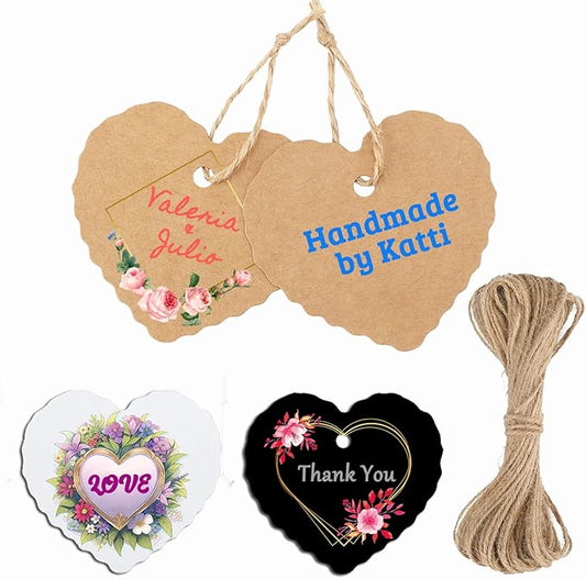 Custom Gift Tag, Personalized Favor Label, Kraft Wrapping Decoration, Wedding Supplies Birthday Party Craft, Thick Paper Hang Card with String (Heart Shape)