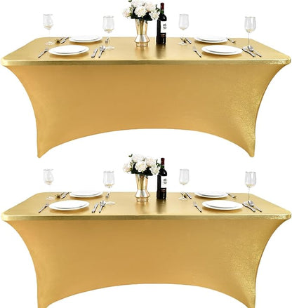 2-Pack 8ft Spandex Table Covers for Rectangle Folding Tables - Washable Elastic Tablecloth - Ultimate Fitted Table Protector for Birthday Parties, Trade Shows, Banquet