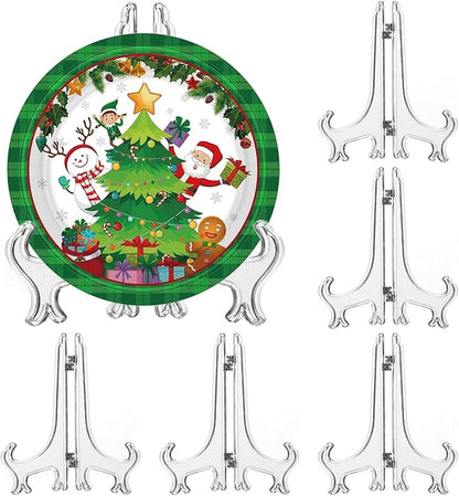 6 Pack 9 Inch Clear Plastic Easels or Stand/Plate Holders to Display Pictures or Other Items at Weddings, Plate Stands for Home Decoration, Birthdays, Tables
