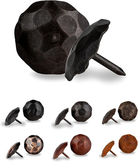 50 Pack 1" Small Round Head Iron Clavos Decorative Nails – Sealed Unfinished – Handmade Rustic Round Fasteners for Farmhouse Shutter, Faux Wood, Barn Door, Shutters, and Gates – Ornamental Wood Accent