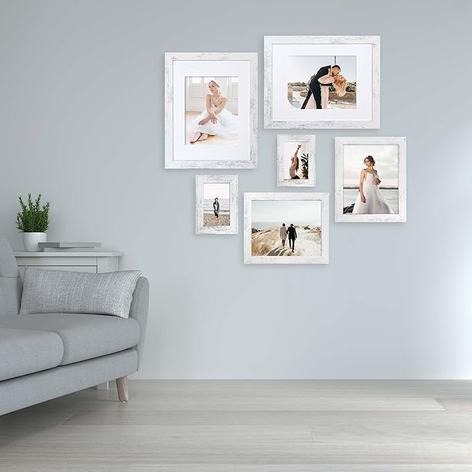 5x7 Picture Frame Set of 4, High Definition Glass Distressed White Frame, 5 x 7 Wood Photo Frames for Tabletop Display and Wall Mounting