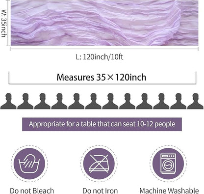 Lilac Purple Cheese Cloth Table Runner Boho Romantic 10ft Gauze Cheesecloth Table Runner for Baby Shower Decoration Wedding Bridal Shower Fall Thanksgiving Table Decor